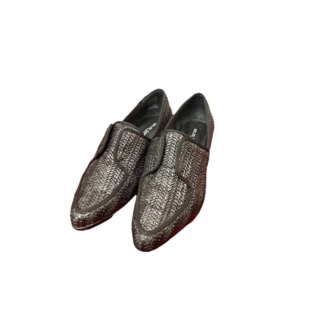 Kelsi Dagger Brooklyn Stanton Oxfords in Black Woven Raffia Stacked Heel 7.5